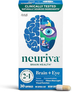 NEURIVA Brain + Eye Supplement for Memory, Focus & Concentration with Lutein & Vitamins A C E and Zinc for Eye Health & Zeaxanthin to Filter Blue Light, 30ct Capsules in Pakistan