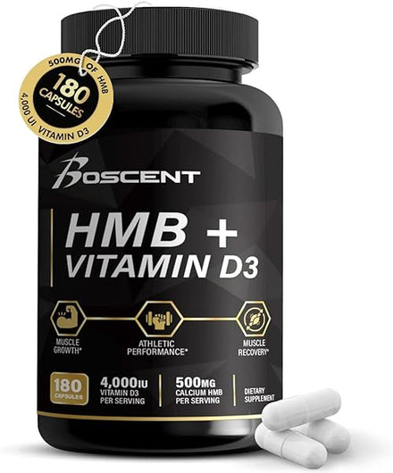 HMB and Vitamin D3 Supplement - 1,000 MG HMB Supplements with 4,000 UI of D3 and Calcium for Muscle Growth, Strength, and Recovery. B-Hydroxy B-Methylbutyrate Butyrate, 180 Capsules (3 Month) in Pakistan