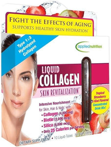 Liquid Collagen Skin Revitalization - 10 Liquid-Tubes - Concentrated Drink Mix, Tropical Strawberry & Kiwi Flavored - with Type I & III Hydrolyzed Collagen, Biotin & Silica in Pakistan