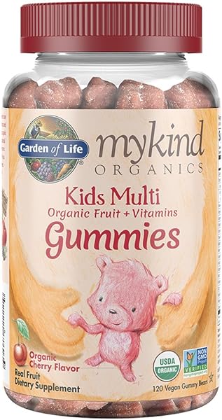 Garden of Life mykind Organics Kids Gummy Vitamins, Certified Organic, Non-GMO & Vegan Complete Children's - B12, C & D3 Gluten, Soy & Dairy Free Real Fruit Chew Gummies, Multi, Cherry, 120 Count in Pakistan