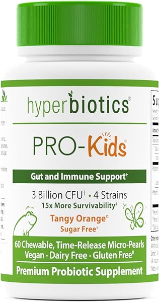 Hyperbiotics Pro Kids Probiotics | Vegan Daily Digestive Probiotic for Kids | Tiny Pearl Tablets | Easy to Swallow for Children | Gluten, Dairy & Sugar Free | Ages 3 & Up | Orange Flavor | 60 Count in Pakistan