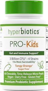 Hyperbiotics Pro Kids Probiotics | Vegan Daily Digestive Probiotic for Kids | Tiny Pearl Tablets | Easy to Swallow for Children | Gluten, Dairy & Sugar Free | Ages 3 & Up | Orange Flavor | 60 Count in Pakistan