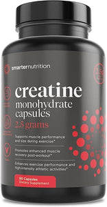 Smarter Nutrition Creatine Pills with 2500mg (2.5g) Creatine Monohydrate Per Serving, Vegan Creatine Capsules - Pre workout Support for Muscles, Strength and Endurance - 60 Capsules[1-Month Supply] in Pakistan