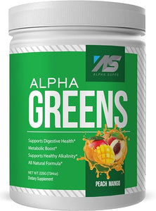 Alpha Greens Supplement | Fruit & Vegetable Superfood Powder | Over 40 Natural Plant Based Ingredients | Prebiotic & Probiotic Digestive Support Blend - 30 Servings (Peach Mango) in Pakistan