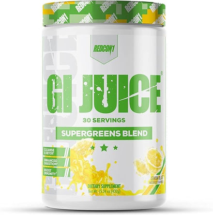 GI Juice, Lemon Blast - Sugar Free Greens Blend + Digestive Enzymes for Gut Health - Pre & Probiotics Greens Powder with Inulin, Apple Fiber & Betaine Anhydrous (30 Servings) in Pakistan