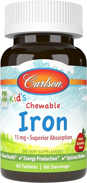 Kid's Chewable Iron, 15 mg, Superior Absorption, Blood Health, Energy Production & Optimal Wellness, Natural Strawberry Flavor, 60 Tablets in Pakistan