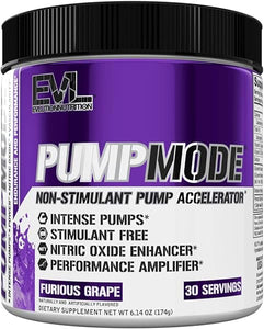 EVL PumpMode Nitric Oxide Supplement - Nitric Oxide Booster Pump Pre Workout Powder with Glycerol and Betaine for Muscle Recovery Growth and Endurance - Stim Free Pre Workout Drink (Furious Grape) in Pakistan