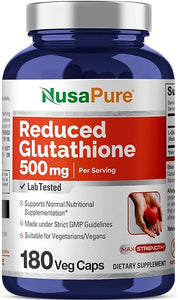 NusaPure Reduced Glutathione 500mg 180 Veggie Capsules (Vegan,Non-GMO, Gluten-Free) L-Glutathione in Pakistan