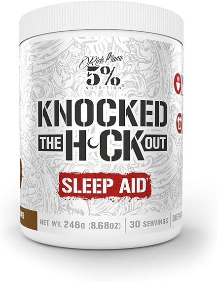 5% Nutrition Rich Piana Knocked Out Natural Sleep Aid | Post-Workout Recovery & Deep Sleep Supplement | GABA, Melatonin, Chamomile, Tyrosine, 5-HTP, & More | 8.4 oz, 30 Servings (Hot Chocolate) in Pakistan