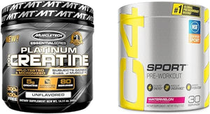Creatine Monohydrate Powder Platinum Pure Micronized Muscle Recovery + Builder & Cellucor C4 Sport Pre Workout Powder Watermelon - Pre Workout Energy with Creatine in Pakistan