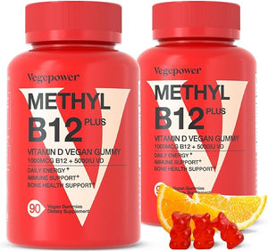 Vitamin B12 Gummies with Vitamin D - 180 Count I 1000 mcg Methyl B-12 & Vitamin D 5000 IU Gummy Supplements for Adults - Supports Bone Health & Energy Boost - Vegan, Non-GMO, Orange Flavor Bears in Pakistan