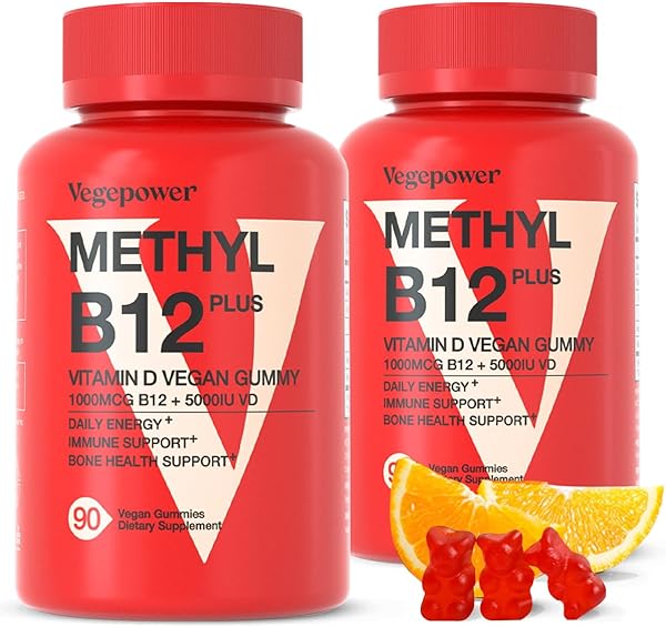 Vitamin B12 Gummies with Vitamin D - 180 Count I 1000 mcg Methyl B-12 & Vitamin D 5000 IU Gummy Supplements for Adults - Supports Bone Health & Energy Boost - Vegan, Non-GMO, Orange Flavor Bears in Pakistan