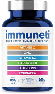 Immuneti - Advanced Immune Defense, 6-in-1 Powerful Blend of Vitamin C, Vitamin D3, Zinc, Elderberries, Garlic Bulb, Echinacea - Supports Overall Health, Provides Vital Nutrients & Antioxidants in Pakistan