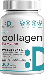 Multi-Collagen Pills for Women with Vitamin C, E, & Biotin, 300 Capsules – 11 in 1 Formula with Saw Palmetto, Bamboo Silica, & Hyaluronic Acid – Hair, Skin, Nail, & Joint Health in Pakistan