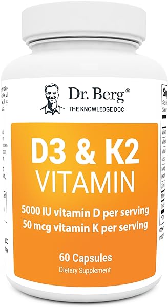 Dr. Berg D3 K2 Vitamin 5000 IU w/MCT Oil - Includes 50 mcg MK7 Vitamin K2, Purified Bile Salts, Zinc & Magnesium for Ultimate Absorption - Supplement - 60 Capsules in Pakistan