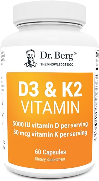 Dr. Berg D3 K2 Vitamin 5000 IU w/MCT Oil - Includes 50 mcg MK7 Vitamin K2, Purified Bile Salts, Zinc & Magnesium for Ultimate Absorption - Supplement - 60 Capsules in Pakistan in Pakistan