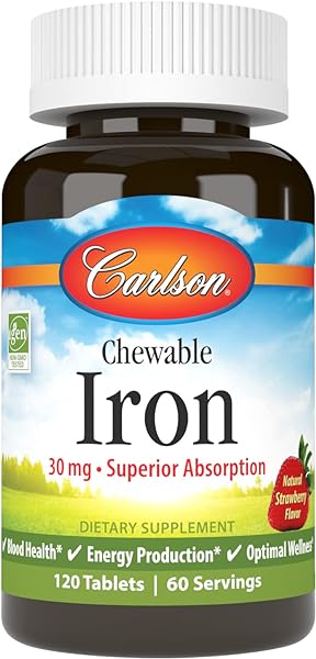 Chewable Iron, 30 mg, Superior Absorption, Blood Health, Energy Production & Optimal Wellness, Chewable Iron Supplement for Women & Men, Natural Strawberry Flavor, 120 Tablets in Pakistan in Pakistan