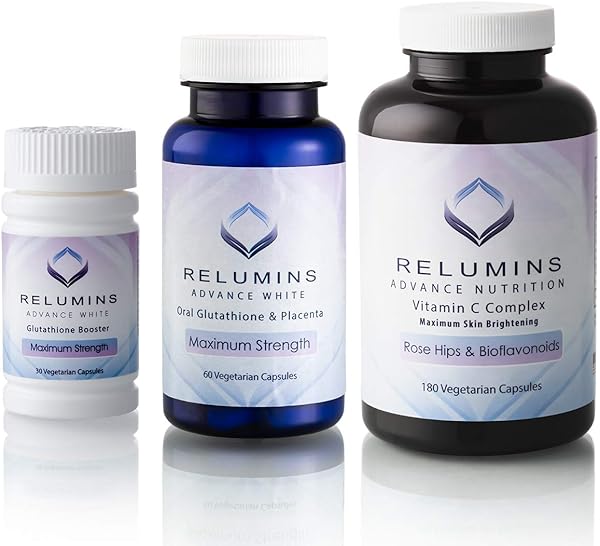 Relumins Advanced White Oral Glutathione, Vitamin C MAX & Booster Capsules - Ultimate Lightening Set - New and Improved Now with Rose HIPS in Pakistan in Pakistan