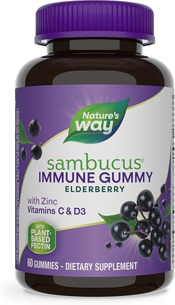 Nature’s Way Sambucus Elderberry Immune Gummies, Daily Immune Support for Kids and Adults*, with Vitamin C, Vitamin D3, Zinc, Gluten Free, Vegetarian, 60 Gummies (Packaging May Vary) in Pakistan