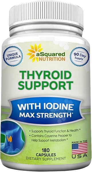 aSquared Nutrition Premium Thyroid Support Supplement with Iodine (180 Capsules) - Best Herbal & Vitamin Complex Pills w/ B12, Ashwagandha, Bladderwrack & Kelp - Helper for Healthy Hormone & Energy in Pakistan