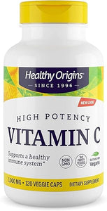 Healthy Origins Vitamin C (Non-GMO), 1,000 mg - Vegan Vitamin C - Ascorbic Acid for Immune Support - Supports Cell Function - Vegan, Gluten-Free & Non-GMO Supplement - 120 Veggie Capsules in Pakistan