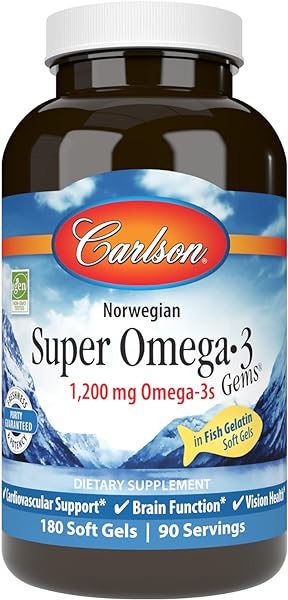 Super Omega-3 Gems, 1200 mg Omega-3s, Cardiovascular Support, Brain Function & Vision Health, Norwegian, 180 soft gels in Pakistan