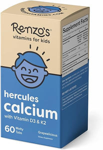 Renzo's Hercules Calcium Supplement with Vitamin D3 & K2 - Dissolving Kids Vitamins - 60 Grape-Flavored Melty Tabs in Pakistan