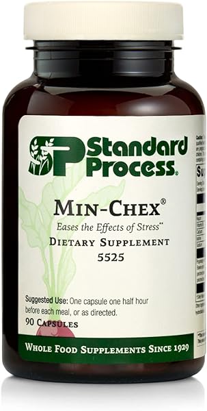 Standard Process Min-Chex - Whole Food Nervous System Supplement, Stress Relief with Soy Protein, Ascorbic Acid, Wheat Germ, Vitamin B6, Niacin, Iodine - 90 Capsules in Pakistan