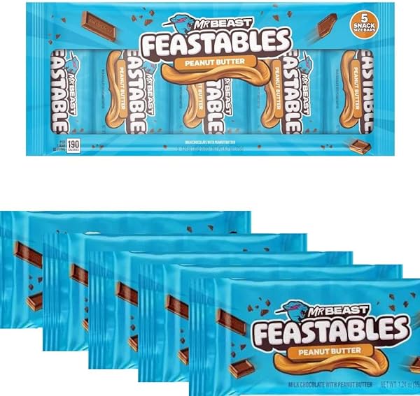 Feastables | Mr Beast Chocolate Bar | [5 BAR BUNDLE] Milk Chocolate Peanut Butter | New Formula Creamier 1.23 oz | Multipack Peanut Butter Chocolate Candy in Pakistan in Pakistan