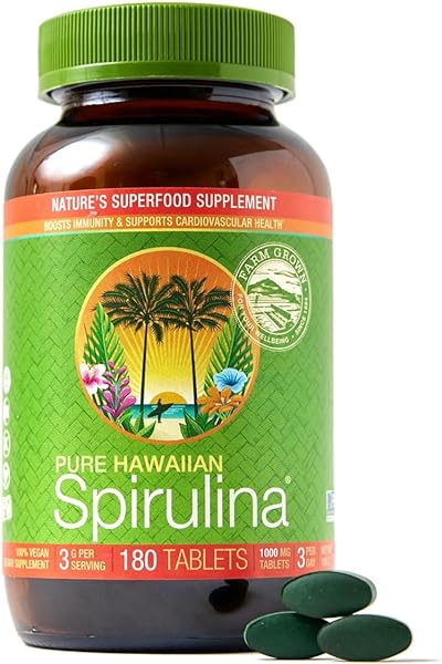 Hawaii, Pure Hawaiian Spirulina - 1000 mg Tablets - Hawaiian Grown Natural, Nutrient Rich Superfood - Immune Support, Detox & Energy – Vegan Complete Protein, Non-GMO, Original, 180 Count in Pakistan