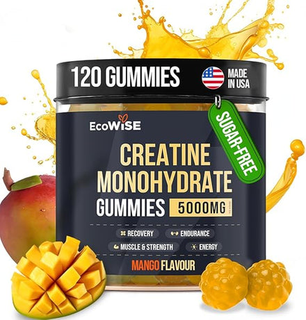 Creatine Monohydrate Gummies 5g, Chewables Gummies for Men & Women, Increase Strength & Build Muscle, Energy Boost - Gluten-Free, Sugar Free, Vegan - 120 Count, Mango in Pakistan