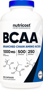 BCAA 1000mg, 500 Capsules (250 Serv), 2:1:1 Branched Chain Amino Acids (500mg of L-Leucine, 250mg of L-Isoleucine and L-Valine) in Pakistan
