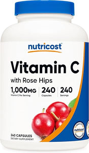 Nutricost Vitamin C with Rose HIPS 1025mg, 240 Capsules - Vitamin C 1,000mg, Rose HIPS 25mg, Premium, Non-GMO, Gluten Free Supplement in Pakistan
