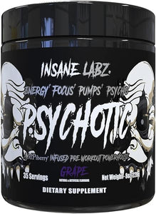 Psychotic Black Edition Mid Stimulant Pre Workout Powder, Energy Focus Pumps, Loaded with Creatine Beta Alanine Taurine Fueled by AMPiberry, 35 Servings Grape in Pakistan