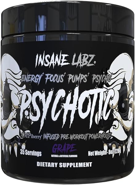 Psychotic Black Edition Mid Stimulant Pre Workout Powder, Energy Focus Pumps, Loaded with Creatine Beta Alanine Taurine Fueled by AMPiberry, 35 Servings Grape in Pakistan in Pakistan