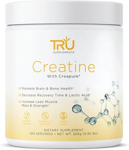 TRU Creatine | 100% Pure Patented Creapure | Increase Strength & Boost Stamina | Build Lean Muscle with Zero Water Retention or Bloating | Clinically Tested and Safe | 100 Servings in Pakistan