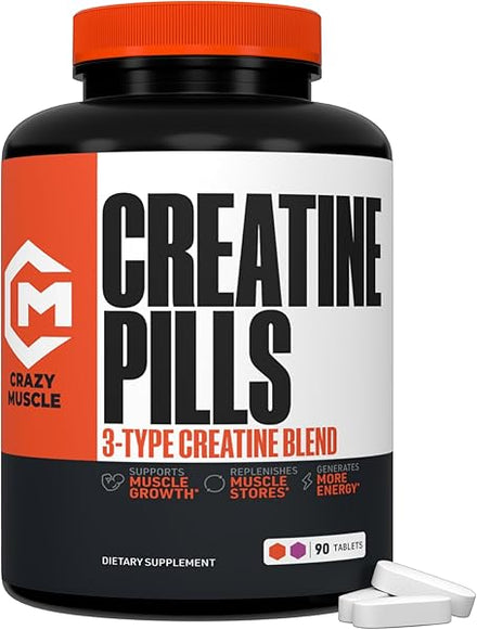 Creatine Pills - 5g 3X Pure Creatine Monohydrate Pills - Pre Workout Bulk Muscle Mass Gainer - High Absorption Easy-to-Take ThreeAtine 3 Type Optimum Performance for Lean Growth Men Women - 90 Tablets in Pakistan