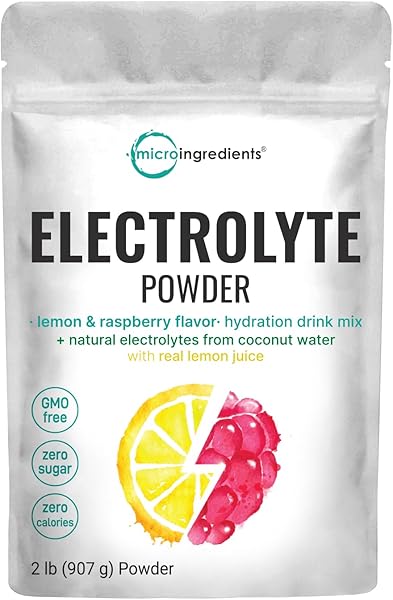 Micro Ingredients Hydration Electrolyte Powder, 2lbs (139 Servings), Keto & No Sugar - High Potassium (1000mg) with Lemon Raspberry Flavored - Made with Real Lemon Juice & Coconut Water - Non-GMO in Pakistan