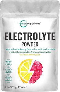 Micro Ingredients Hydration Electrolyte Powder, 2lbs (139 Servings), Keto & No Sugar - High Potassium (1000mg) with Lemon Raspberry Flavored - Made with Real Lemon Juice & Coconut Water - Non-GMO in Pakistan