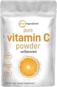 Micro Ingredients Pure Vitamin C Crystal Powder (Water Soluble Vitamin C 1000mg Per Serving), 1 KG (2.2 Pounds), Immune Vitamins and Strong Antioxidant, Pure Ascorbic Acid Powder Supplement in Pakistan