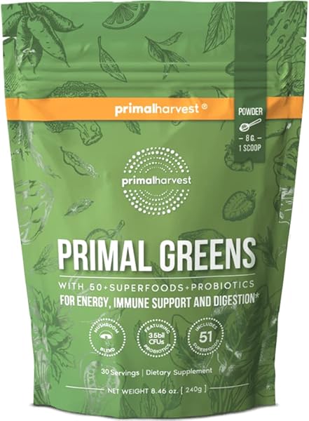 Super Greens Powder, 30 servings w/+50 Greens Superfood Chlorella, Probiotics, Green Tea, Wheatgrass, Kale, Turmeric, Green Superfood Powder for Energy - Primal Greens Green Powder in Pakistan in Pakistan