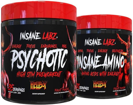 Hellboy Bundle, Psychotic Hellboy Pre Workout and Insane Amino BCAA, Increase Muscle Mass, Strength, Focus and Recovery Time, Fruit Punch in Pakistan