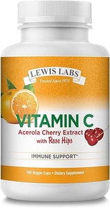 Lewis Labs Vitamin C with Rose HIPS & Acerola Cherry 1000mg | Pure Vitamin C Ascorbic Acid Supplement for Immune System & Cardiovascular Support & Healthy Skin | Non-GMO, Gluten Free Vitamins in Pakistan