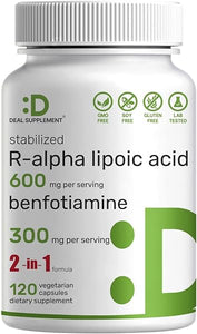 DEAL SUPPLEMENT R Alpha Lipoic Acid 600mg with Benfotiamine 300mg Per Serving, 120 Veggie Capsules – 200mg R-ALA Per Capsule – Antioxidant Supplement for Energy & Nervous System Support in Pakistan