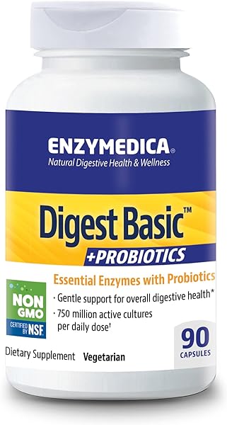 Digest Basic + Probiotics, Gentle Enzymes for Digestive Health, Breaks Down Carbs, Fats and Proteins with Protease, Amylase and Lipase, 750 Million CFU, Vegetarian, 90 Capsules in Pakistan in Pakistan