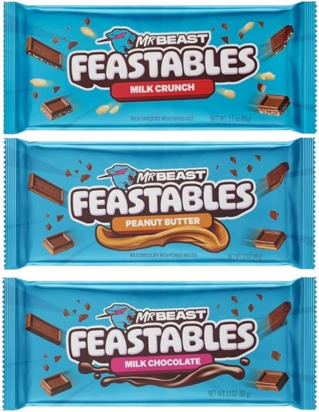 Feastables | Mr Beast Chocolate Bar | [3 BAR BUNDLE] Milk Chocolate Feastables | Milk Crunch | Peanut Butter | New Formula Creamier 2.1oz Mrbeast Chocolate | Feastables Chocolate in Pakistan in Pakistan