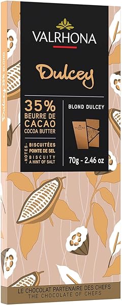 Premium French Blonde Chocolate DULCEY 35% Cacao Tasting Bars - Creamy, Caramel Cookie Flavor Notes. Easy Melt and Tempering. Creamy and Balanced. Makes Luscious Frostings 70g (Pack of 1) in Pakistan in Pakistan