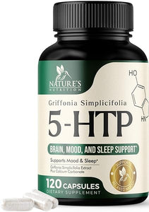5 HTP Supplement Capsules 200 mg 5HTP Plus Calcium for Brain Mood and Sleep Support - Extra Strength 5-HTP Formula - 5 Hydroxytryptophan - Natural, Vegetarian, Gluten Free & Non-GMO - 120 Count in Pakistan