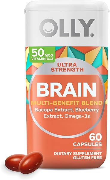 OLLY Ultra Strength Brain Softgels, Nootropic, Supports Healthy Brain Function, Memory, Focus and Concentration, Omega-3s, Vitamins B6 and B12, 30 Day Supply - 60 Count in Pakistan in Pakistan