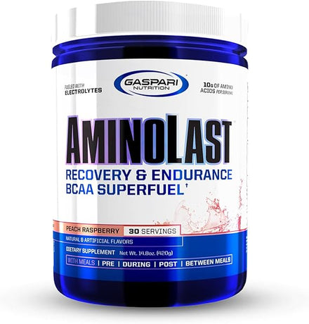 AminoLast, Muscle Recovery and Endurance BCAA Fuel, Enhances Recovery & Replenishes Electrolytes, 30 Servings (Peach Raspberry) in Pakistan